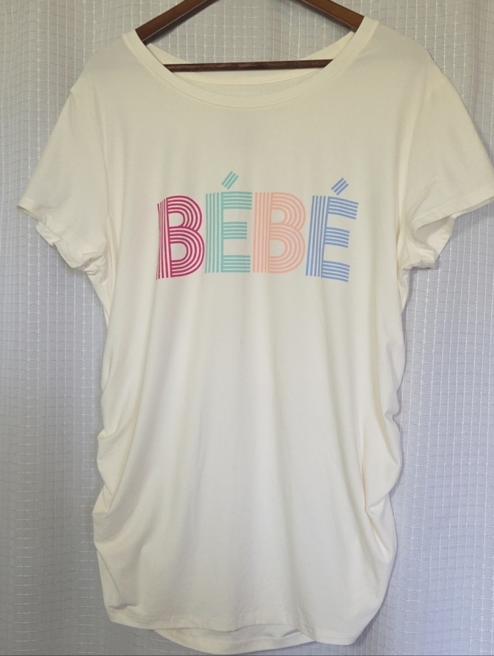 Time and Tru Maternity T Shirt "Bebe" Stretchy Ruching Cream Women's XL 16-18 - Picture 1 of 8